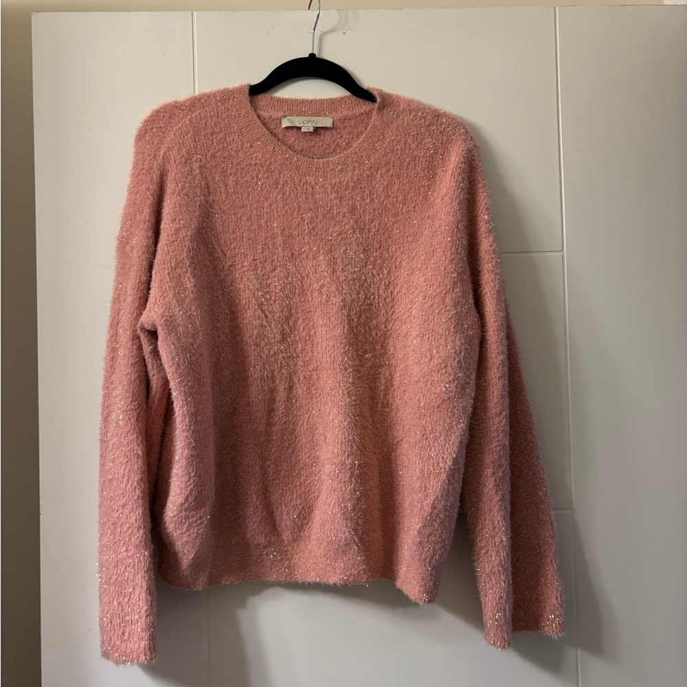 Loft pink and gold cozy sweater medium